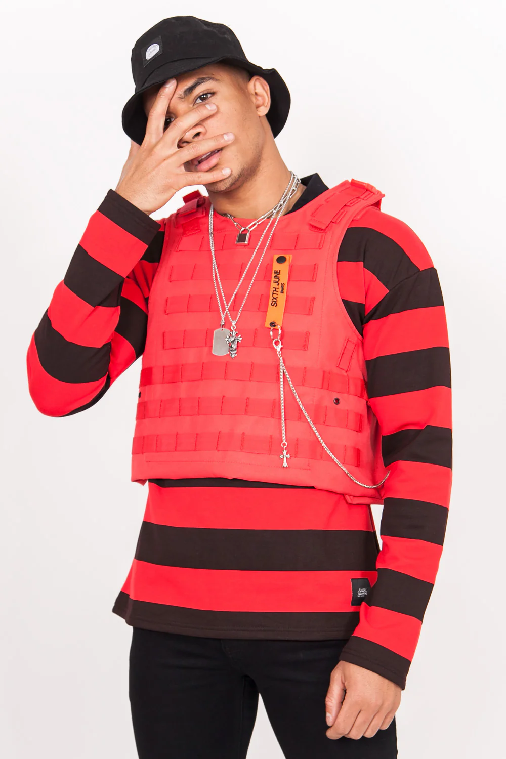 Veste tactique toile clip rouge - Image 2