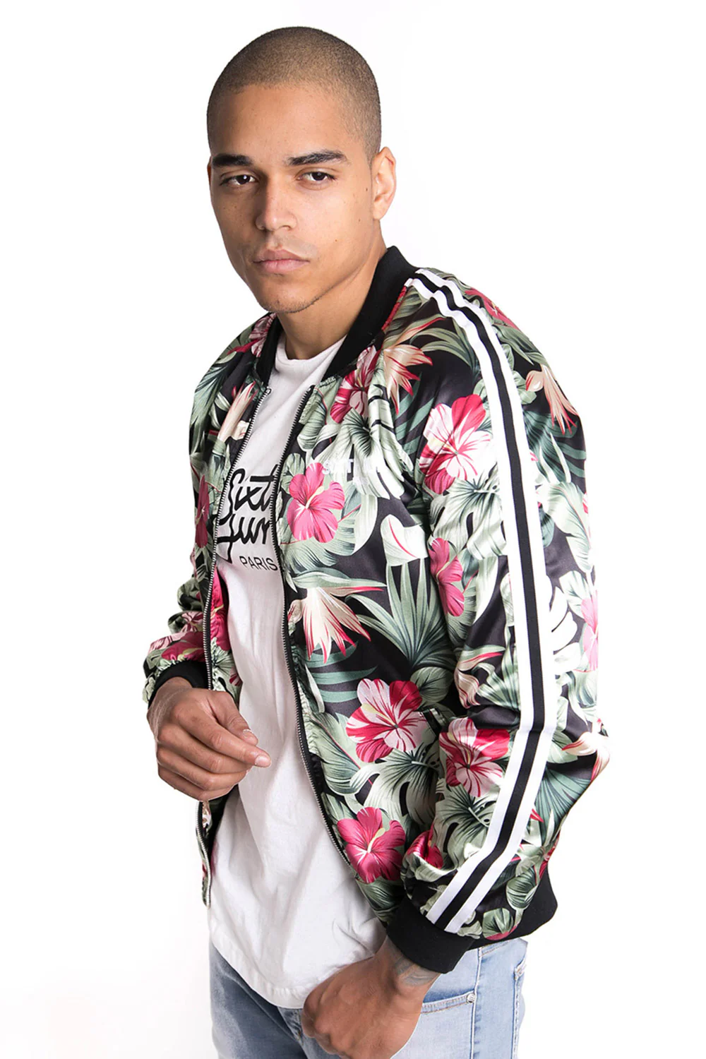 Veste tropicale satin vert rose - Image 2
