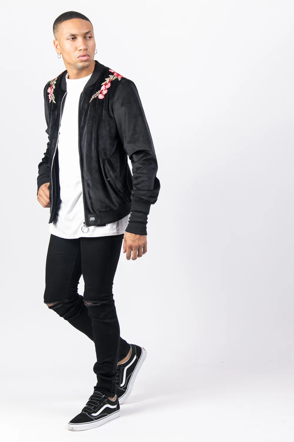 Veste velours broderie roses noir - Image 4