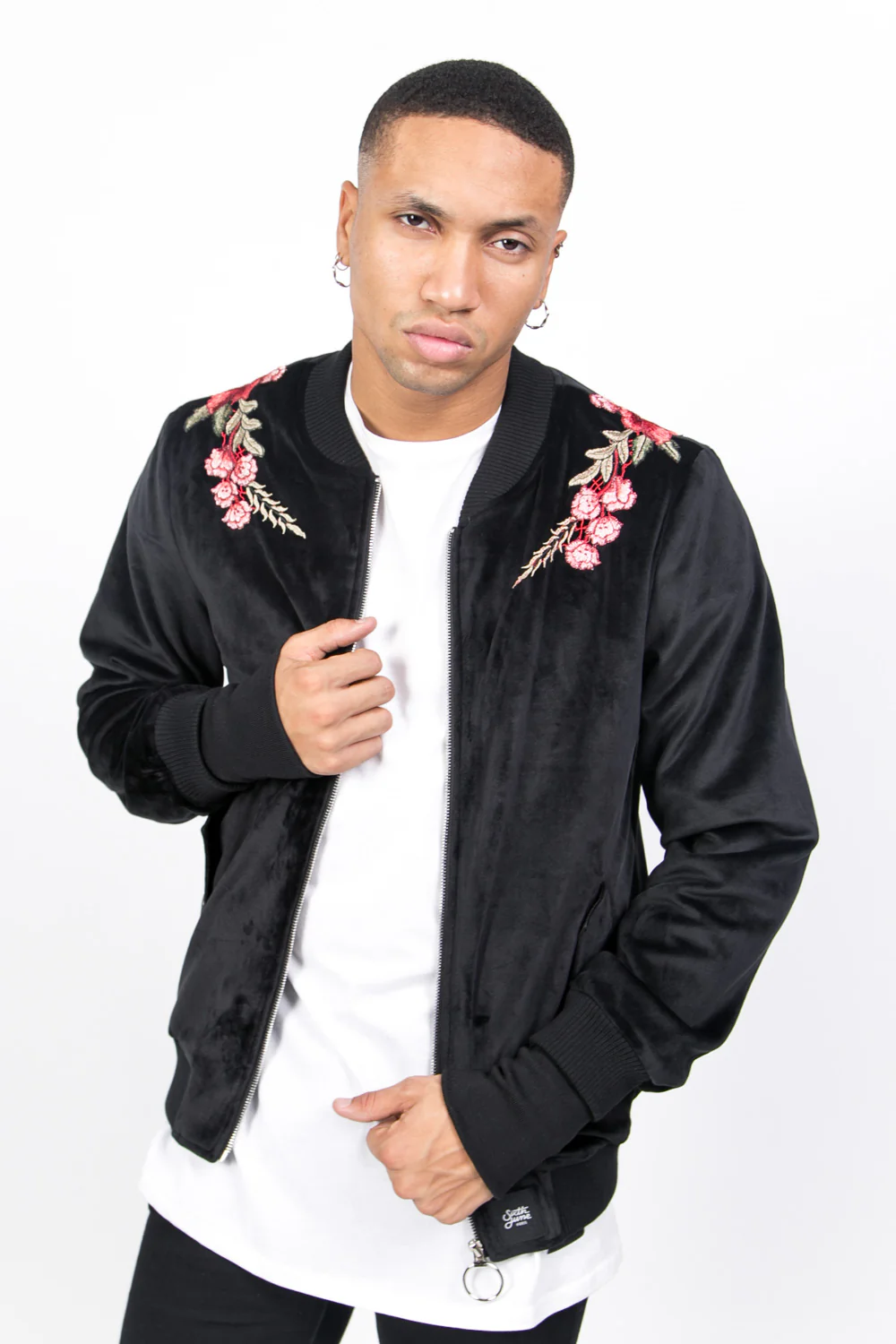 Veste velours broderie roses noir - Image 5