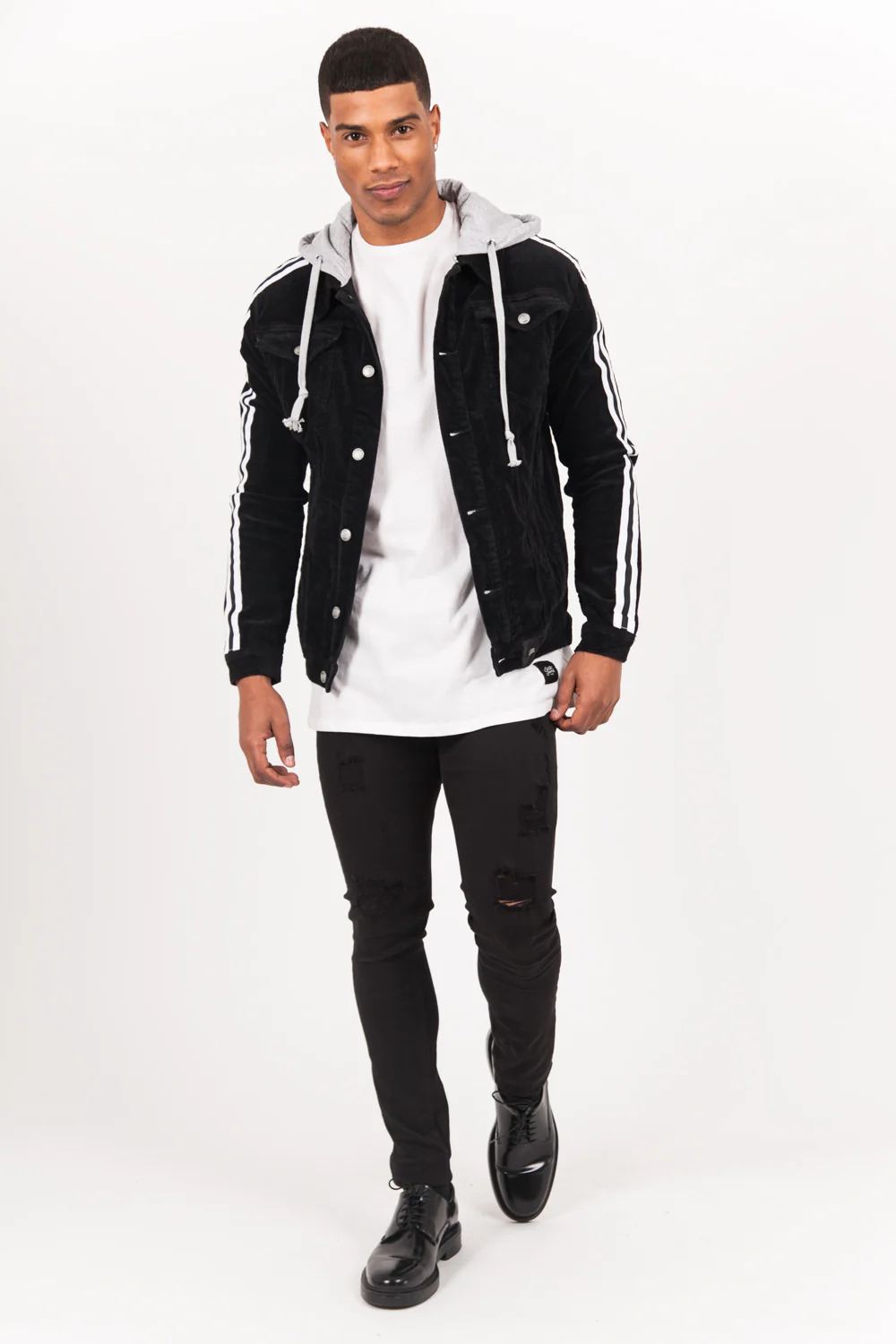 Veste velours côtelé bandes noir - Image 5