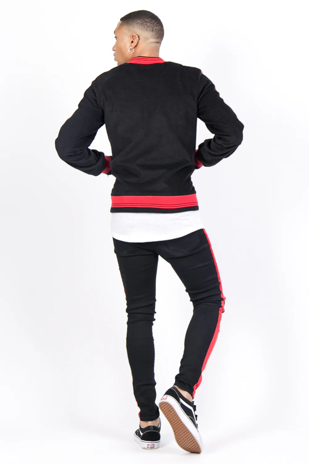 Veste velours côtelé bandes noir rouge - Image 3