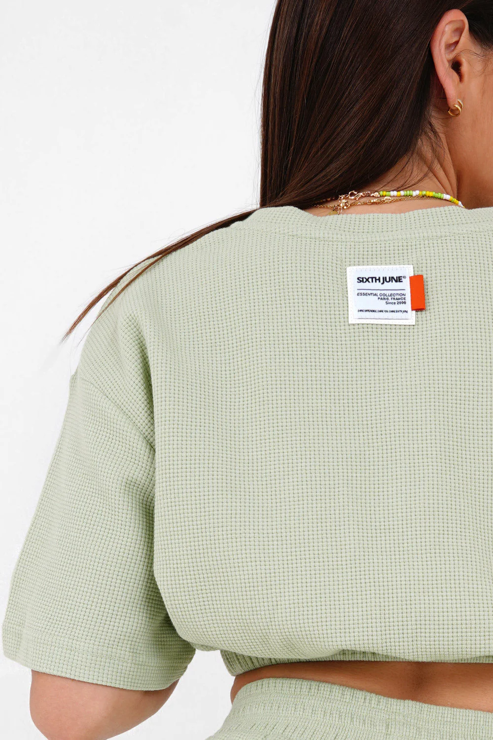 T-shirt élastique gaufré Vert clair - Image 3