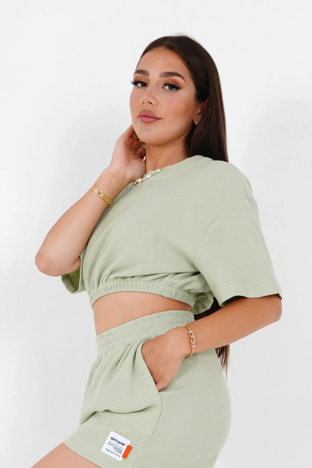 T-shirt élastique gaufré Vert clair - Image 4