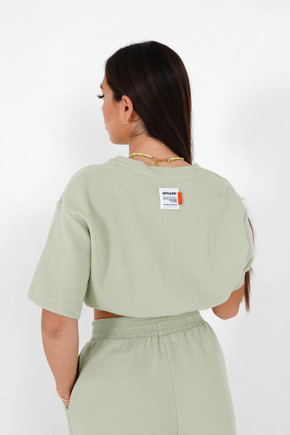 T-shirt élastique gaufré Vert clair - Image 5