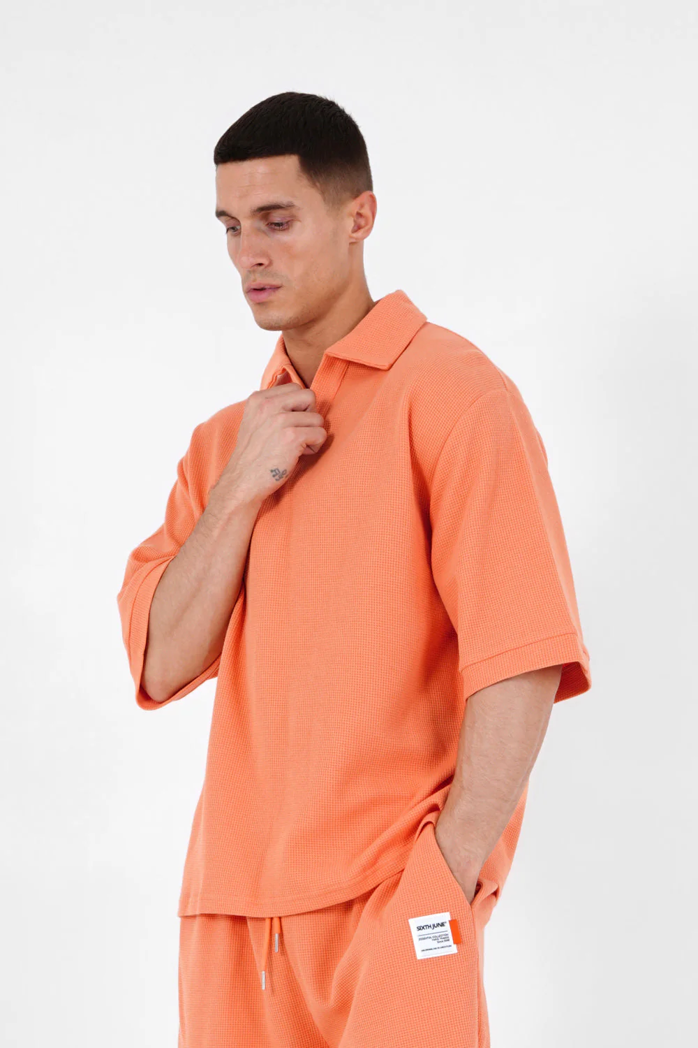 Polo gaufré oversize Orange - Image 4