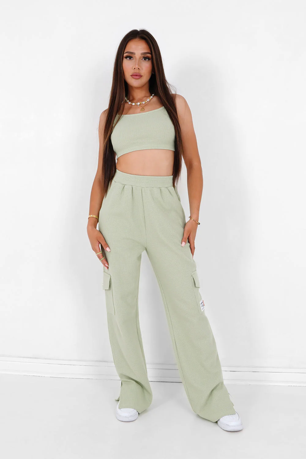 Pantalon droit gaufré Vert clair - Image 2
