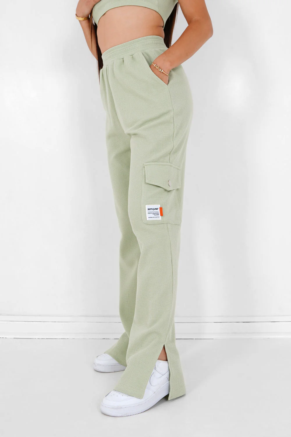 Pantalon droit gaufré Vert clair - Image 4
