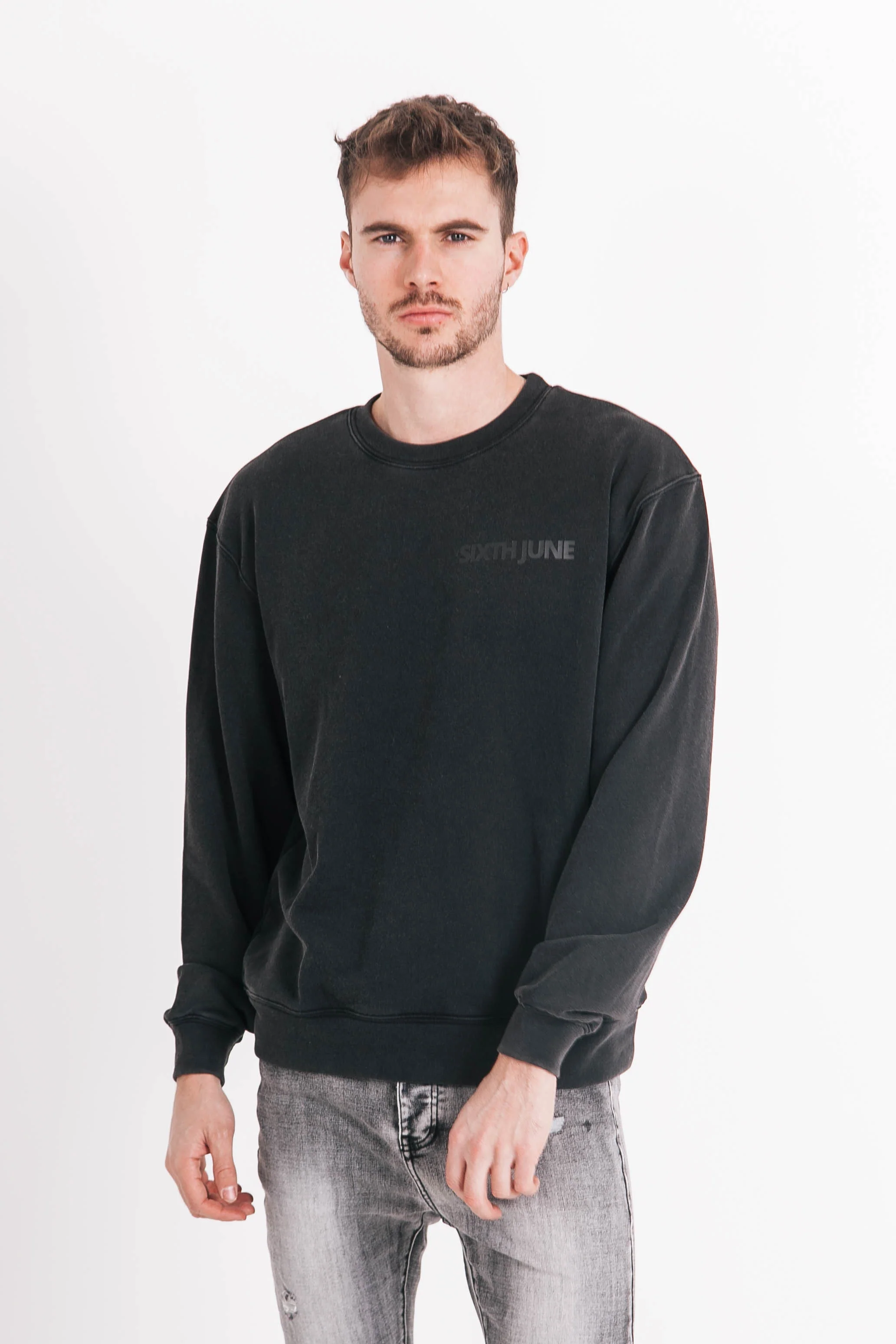 Sweatshirt délavé logo gris foncé - Image 2