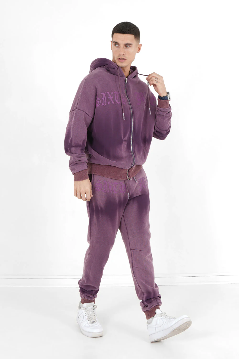 Gilet délavé capuche Violet foncé - Image 2