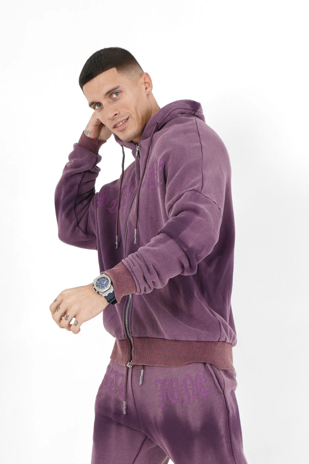 Gilet délavé capuche Violet foncé - Image 4