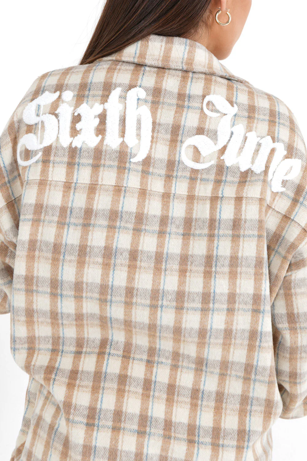 Chemise tartan patch bouclette Beige clair - Image 3