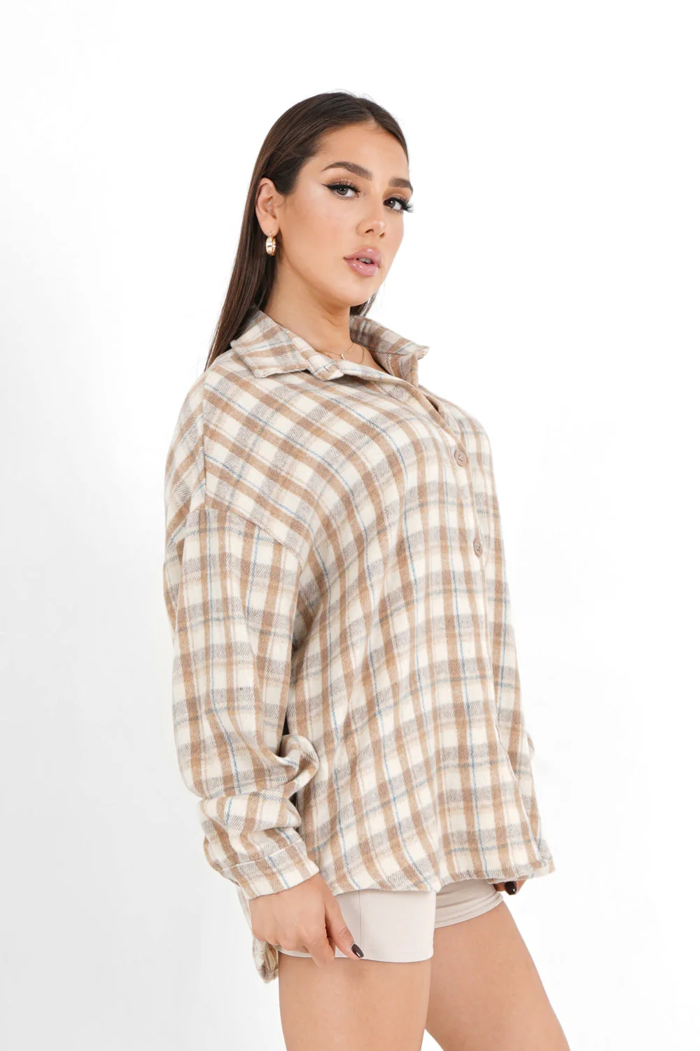 Chemise tartan patch bouclette Beige clair - Image 4