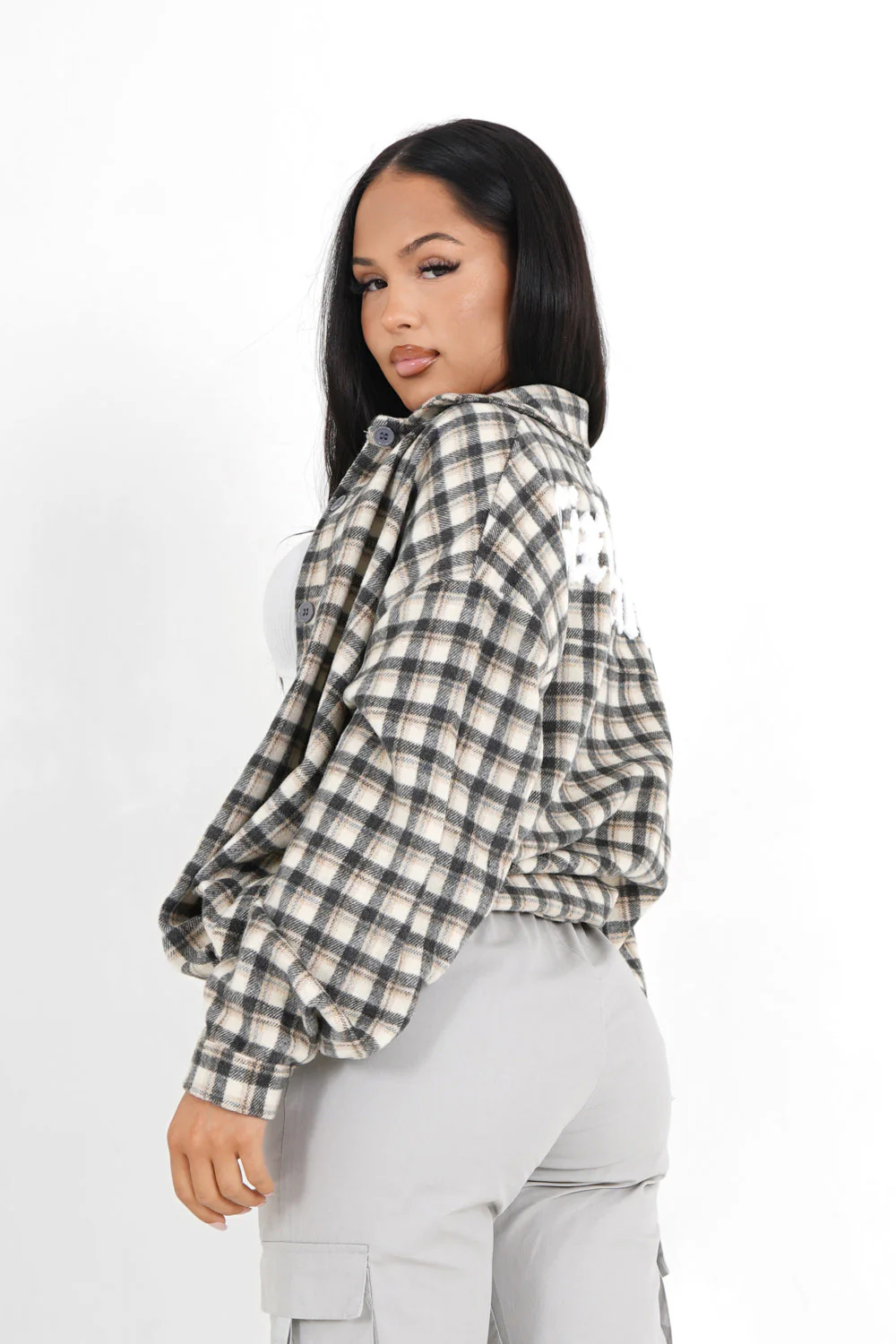 Chemise tartan patch bouclette Gris - Image 4