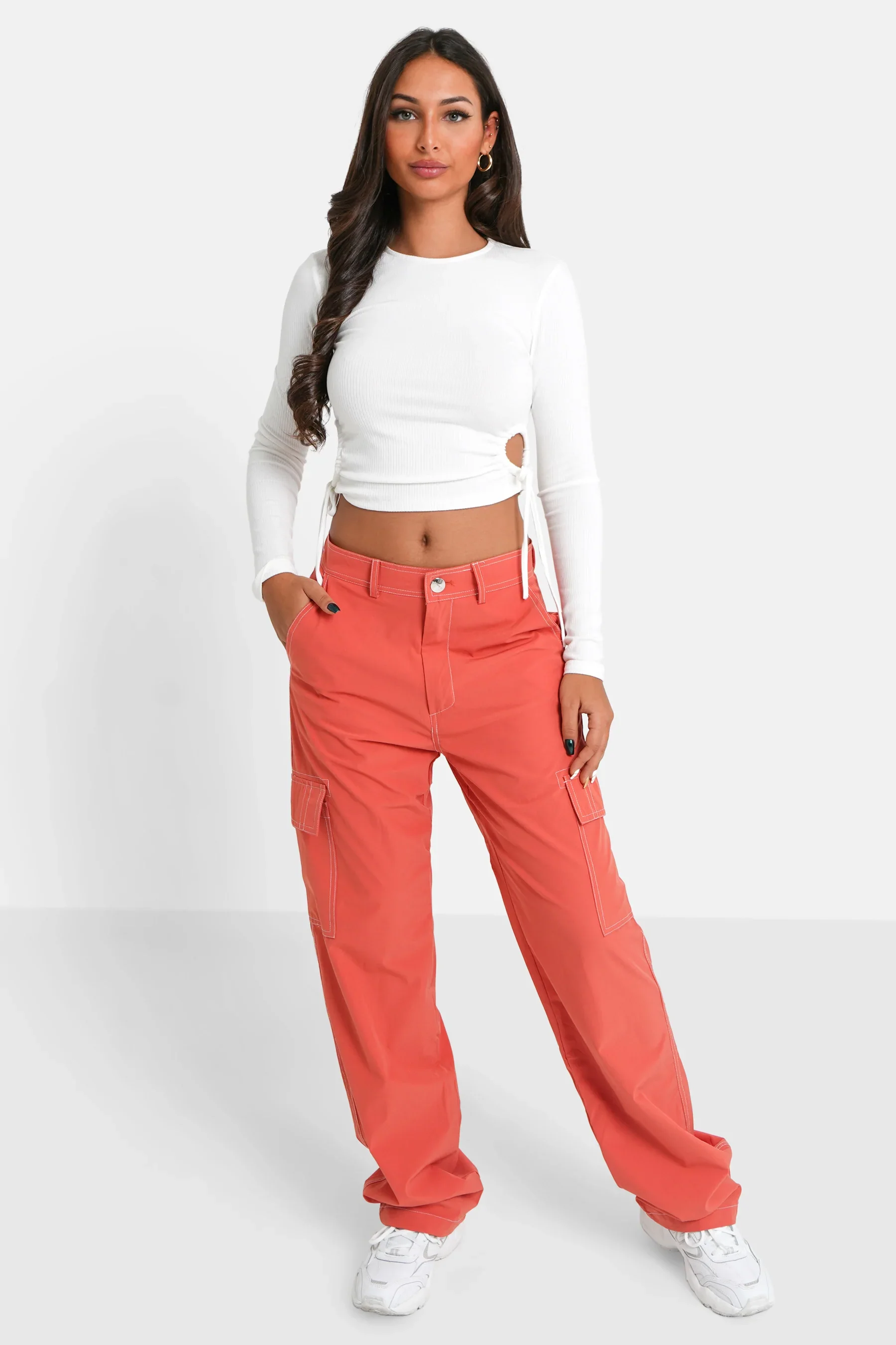 Pantalon fluide cargo Orange - Image 2