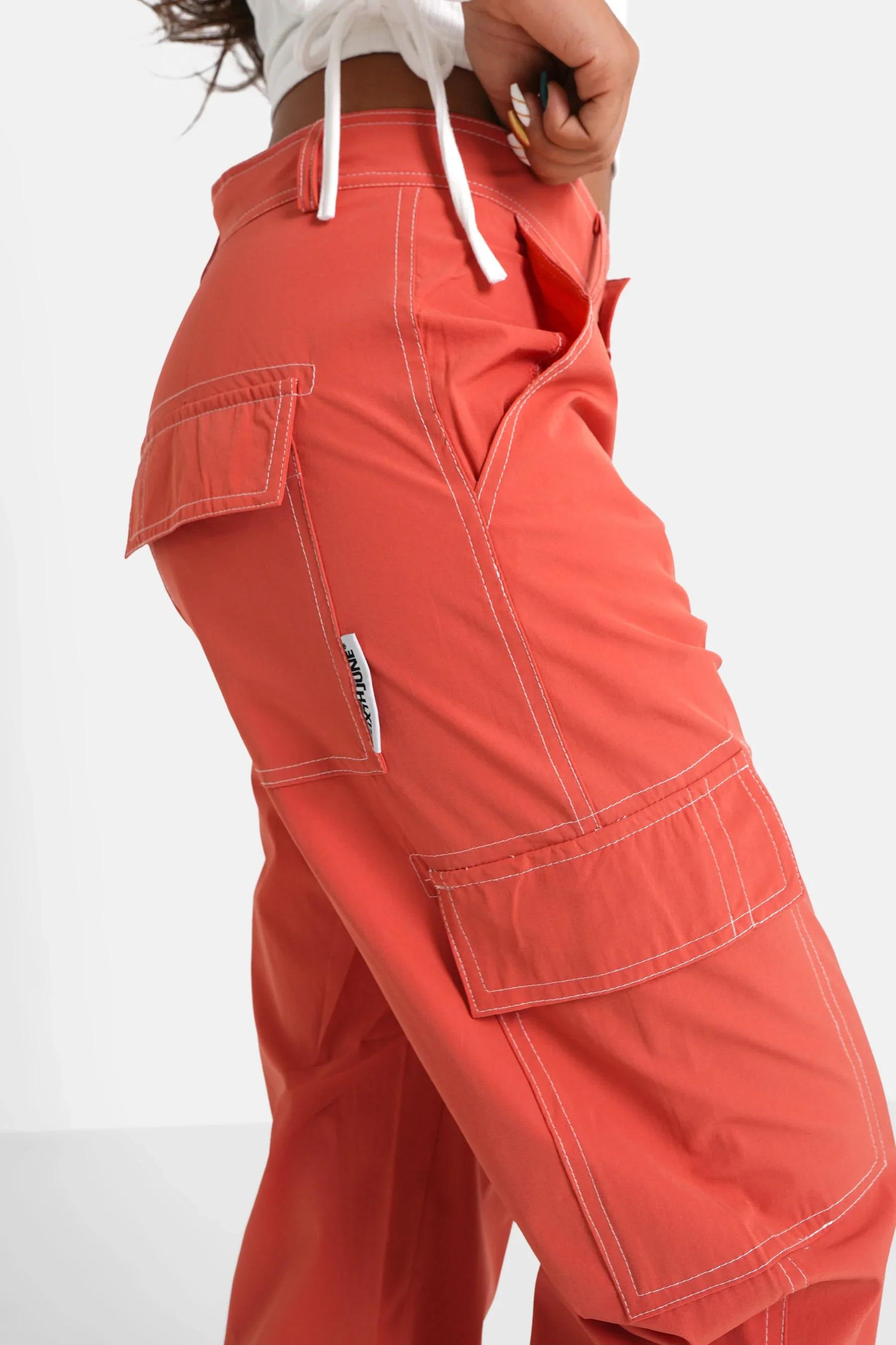 Pantalon fluide cargo Orange - Image 3