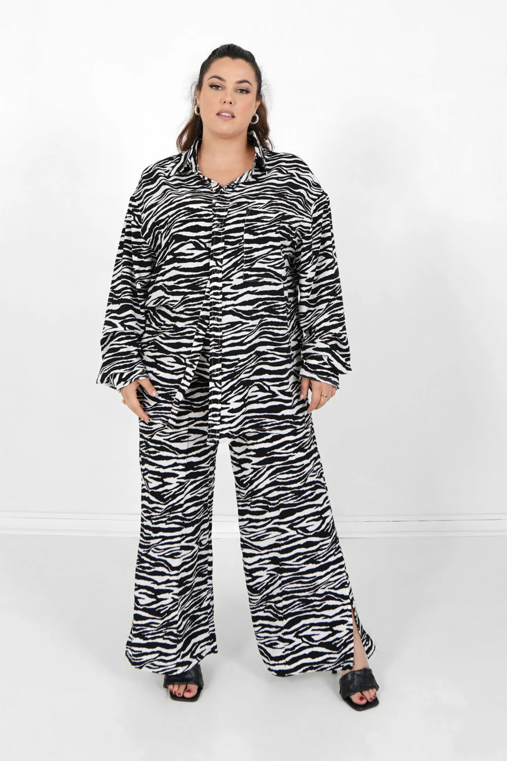 Pantalon large fluide zébré Noir - Image 9